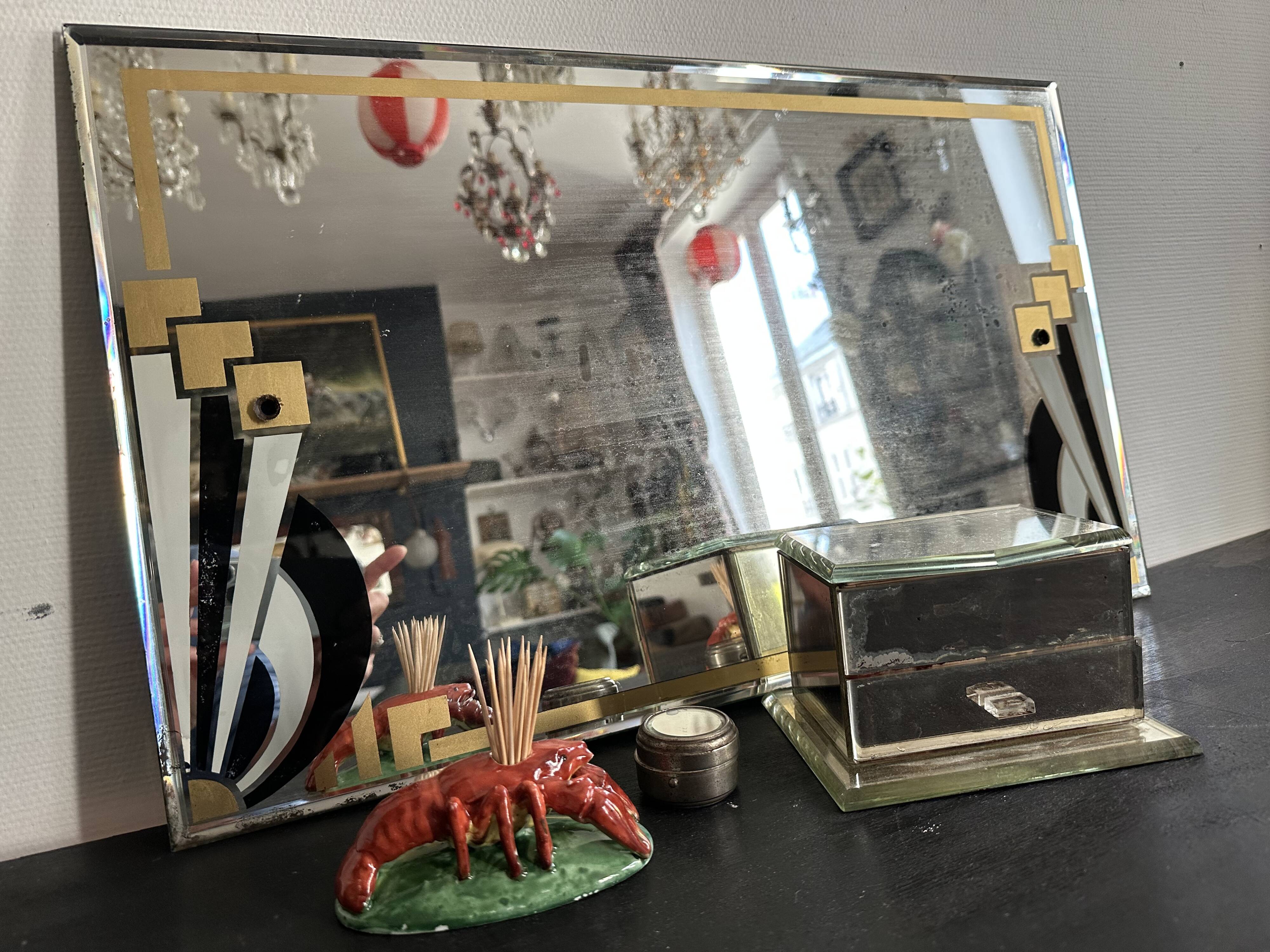 Hand-painted Art Deco beveled mirror - 1930