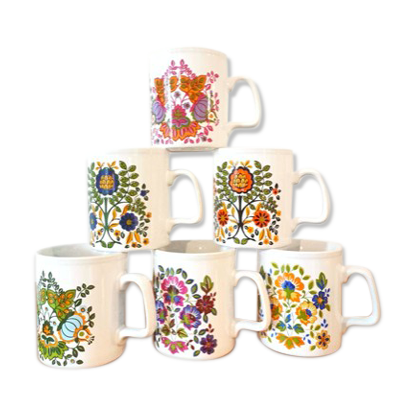 6 cups service, vintage mugs from the 70s, Staffordshire Kiln Craft