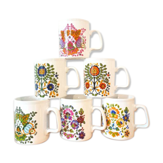 Service de 6 tasses mugs vintage des années 70 Staffordshire Kiln Craft