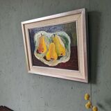 Mid-Century Modern Swedish "Luminous Pears" by Eric Cederberg, Framed Still Life Oil Painting