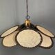 Lampe suspendue en macramé avec ventilateur uchiwa en fibre de rotin, années 1970.
