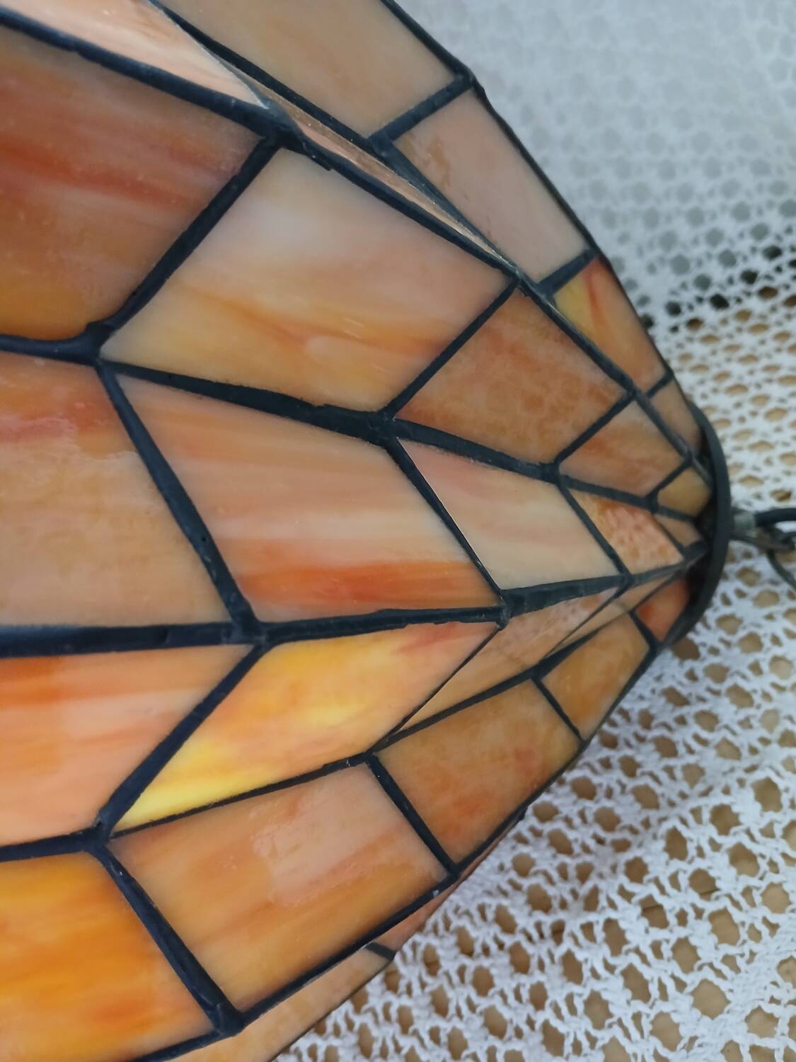 Antique stained glass and bronze pendant light