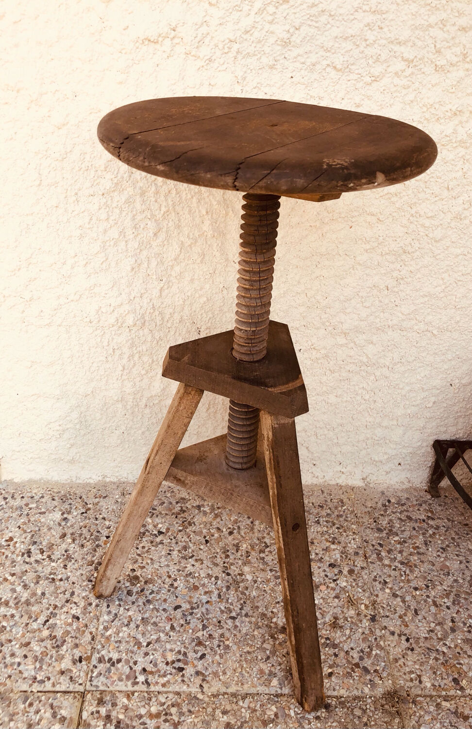 Vintage wood workshop stool