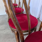 Set of 8 Vintage Bentwood Bistro Chairs: Red Upholstery