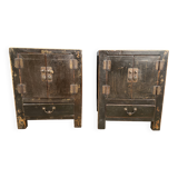 Pair of small occasional or sofa end pieces, lacquered in Asian black