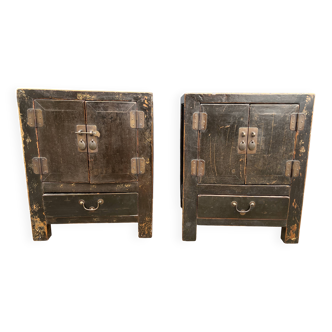 Pair of small occasional or sofa end pieces, lacquered in Asian black