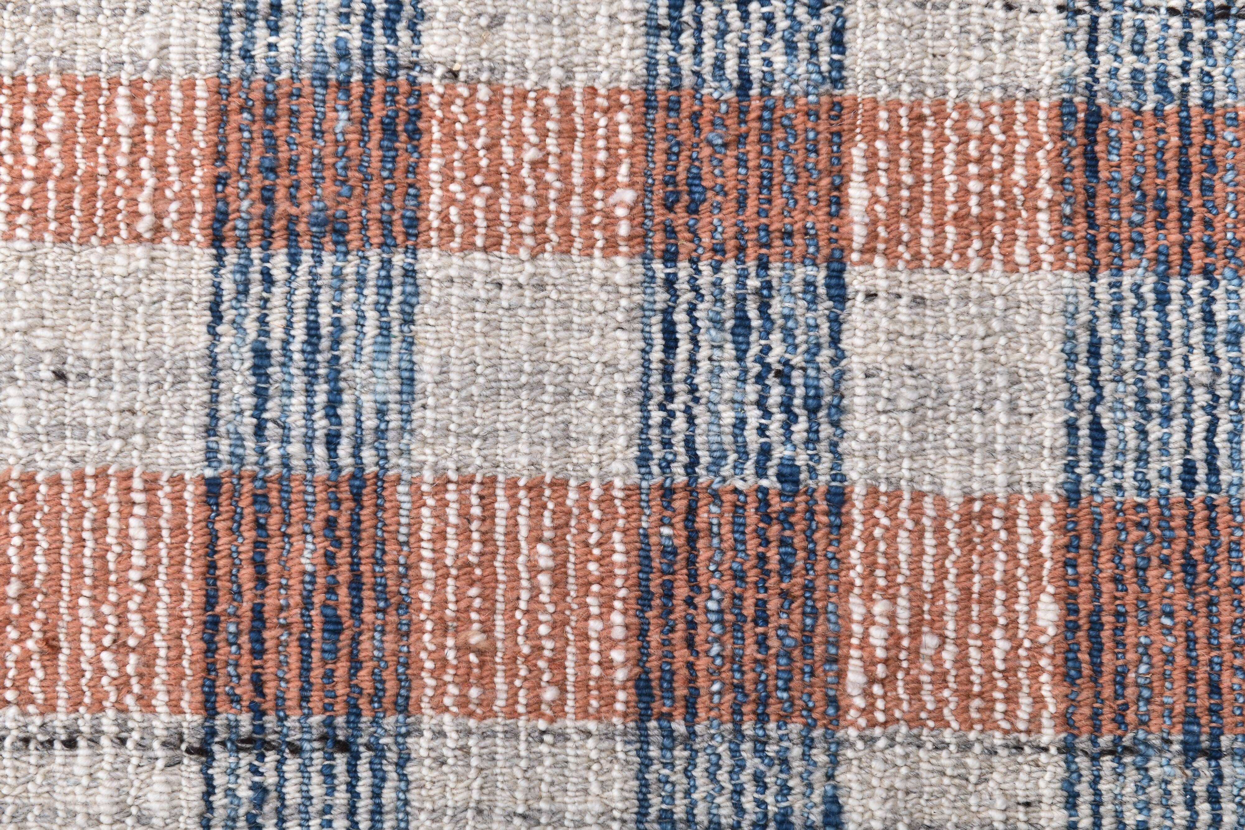 85x325 cm Runner Rug, Blue Terracota Hand made Rug, Made With Wool.