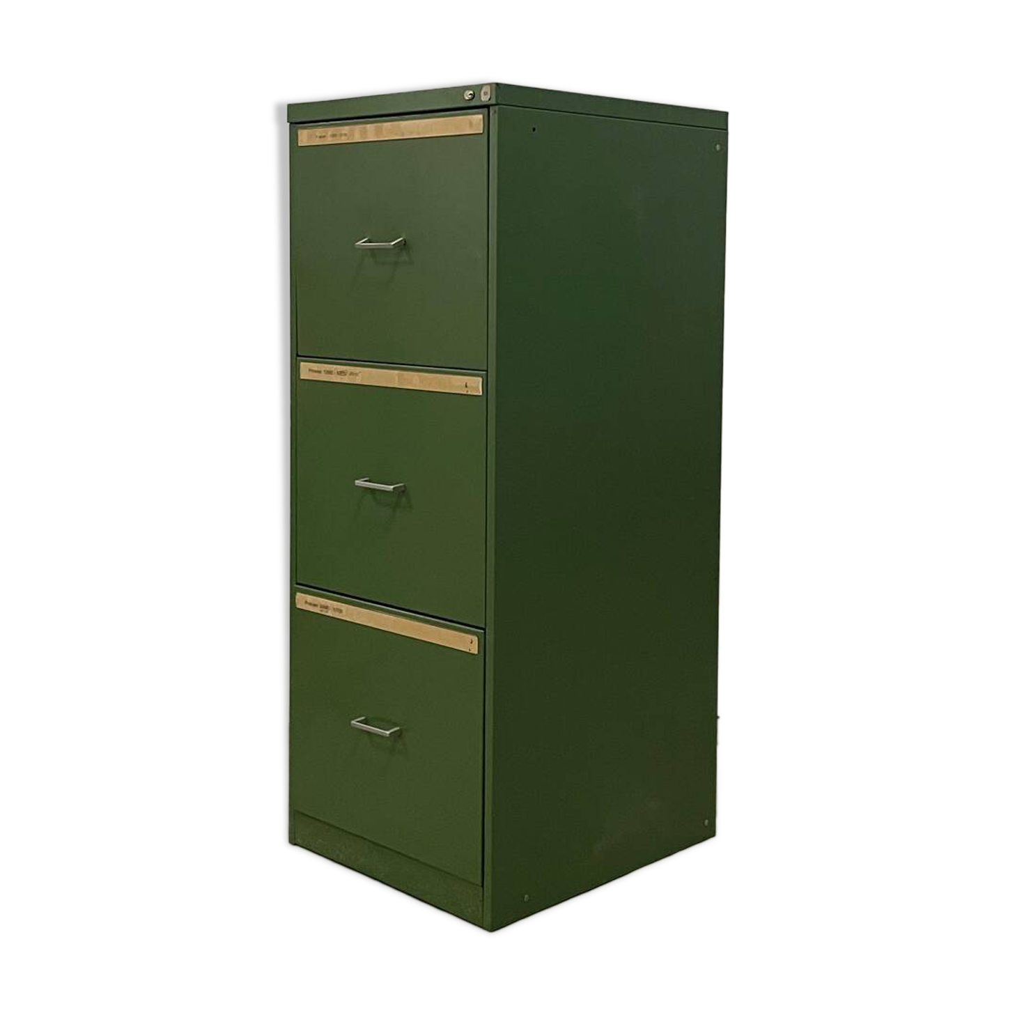 Metal filing cabinet with 3 drawers, 1970s.