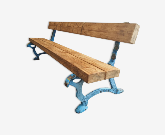 Banc de jardin antique en fonte cyan bleu avec bois 220 cm