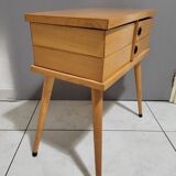 Scandinavian work table, vintage bedside table, compass legs, 1950s, 1960s