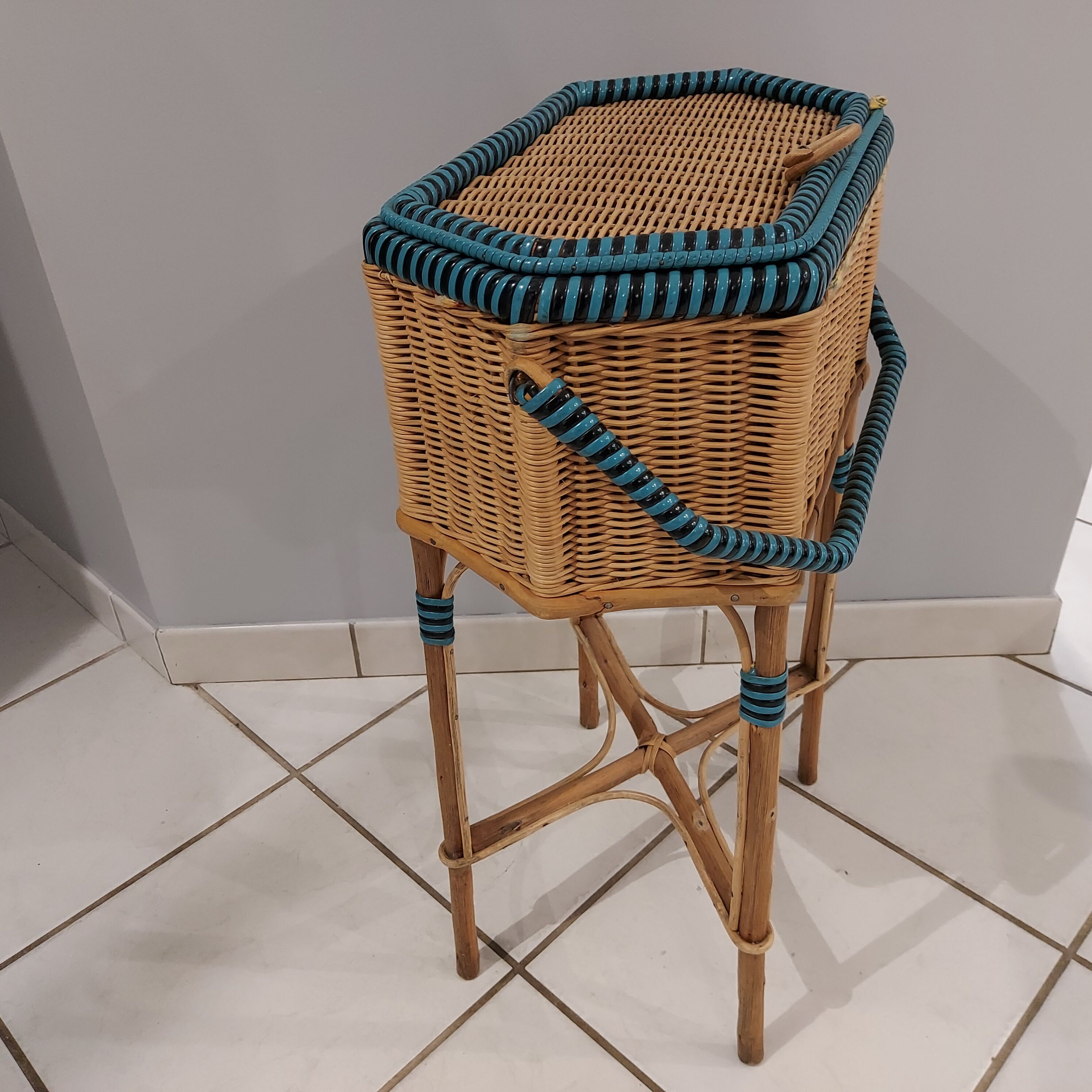 Vintage rattan sewing box 1950s