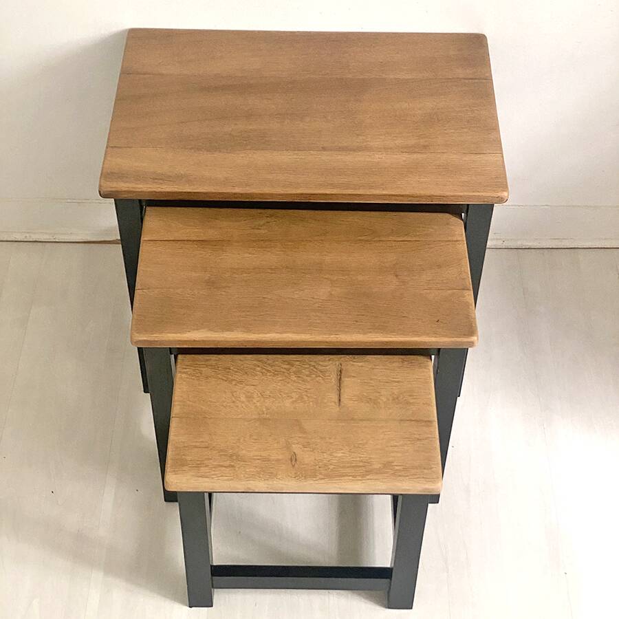 Nesting tables brutalist style solid oak 1960s