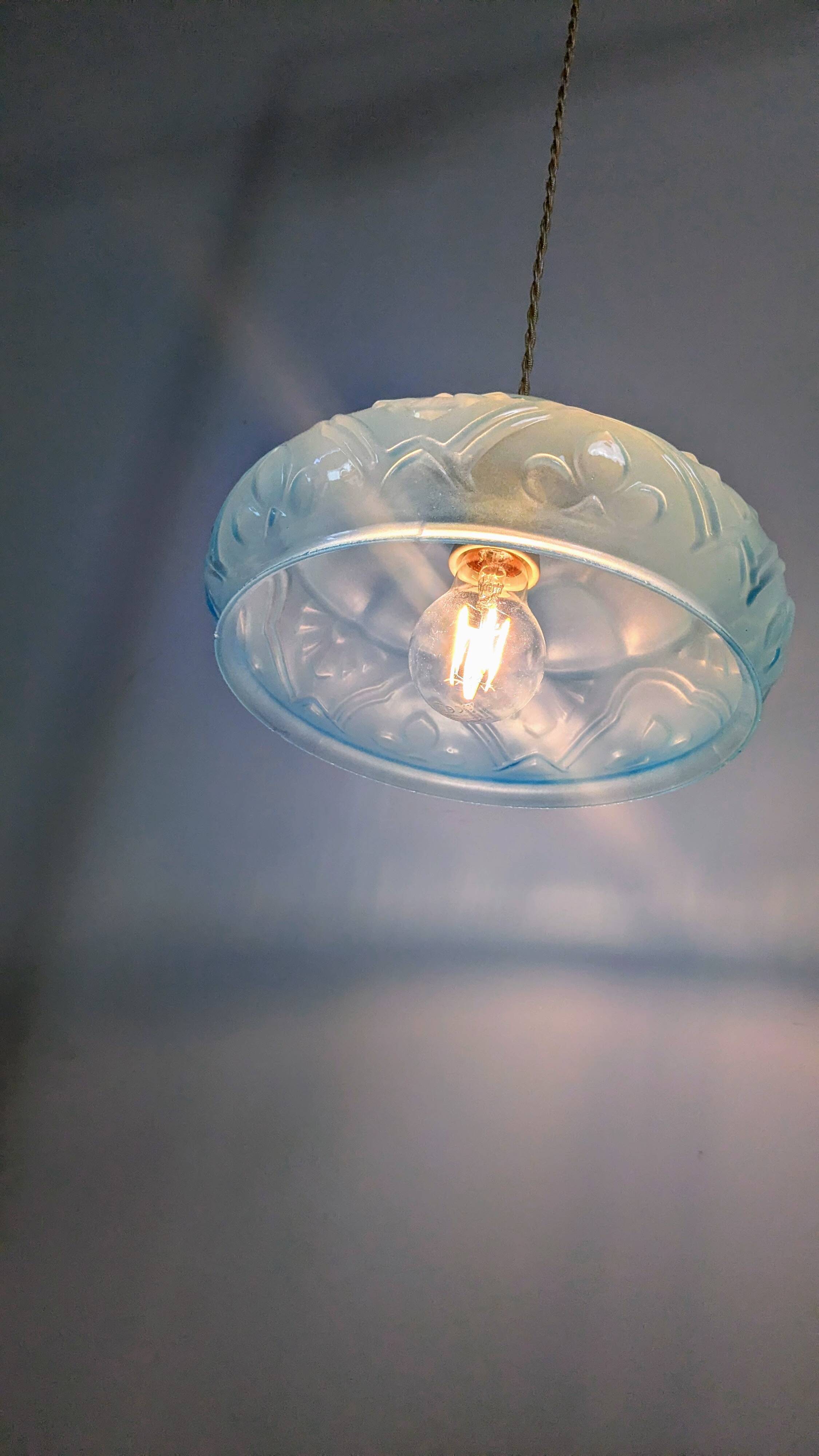 Art Deco pendant light in blue glass and brass