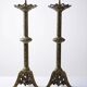 Large pair of antique gilded bronze candlesticks, Gothic style from the 19th century.