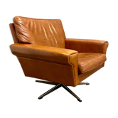 Fauteuil pivotant cuir design scandinave 1950