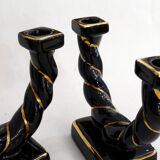 Pair of earthenware braided rope candlesticks