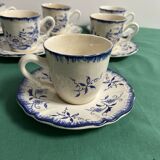 Set of 6 cups and under cups Lancaster Sarreguemines ceramic decorations flowers