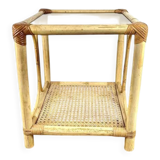 Rattan and glass side table