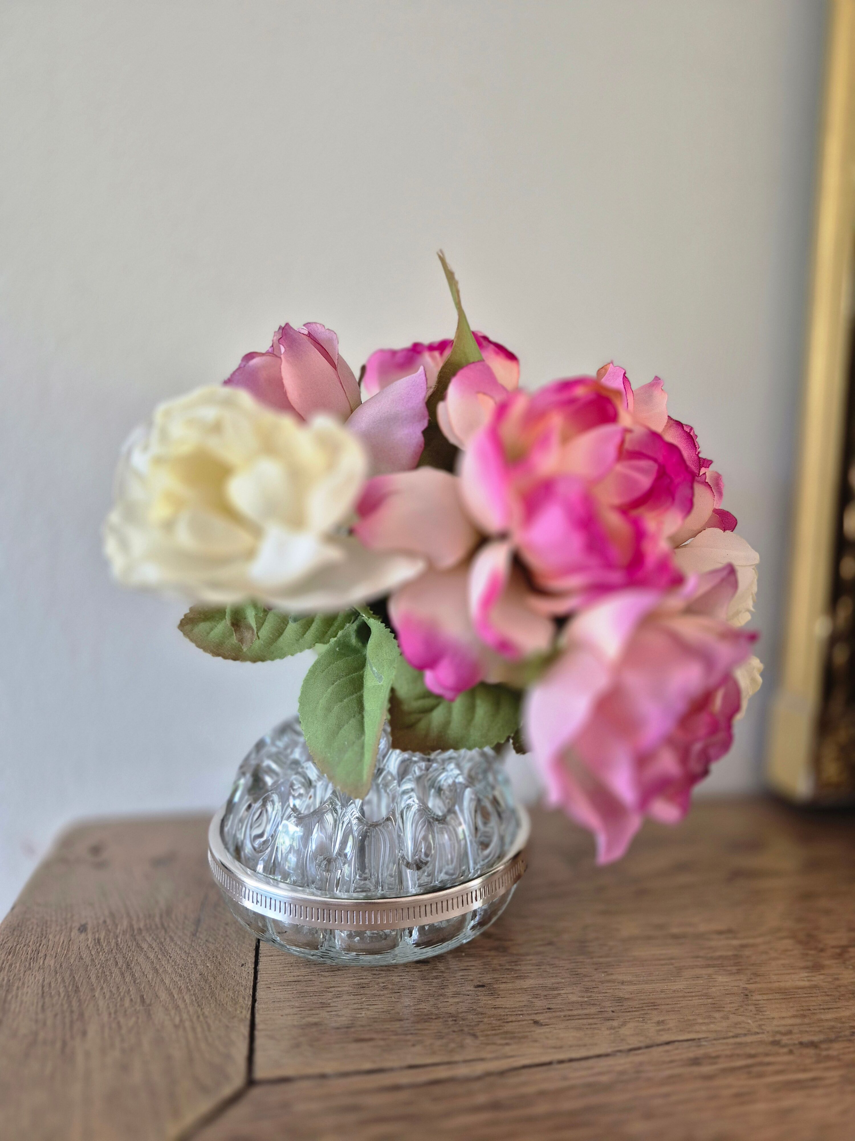 Antique glass and silver-plated flower holder