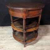 Pair of oval mahogany side tables with caned shelves – 19th century