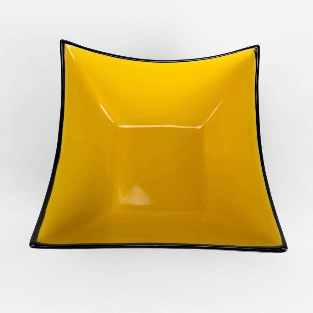 Mid-century black and yellow enameled ceramic bowl