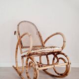 Rocking-chair cannage et assise tapissée