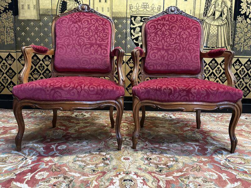 Pair of Louis XV style armchairs, 19th century