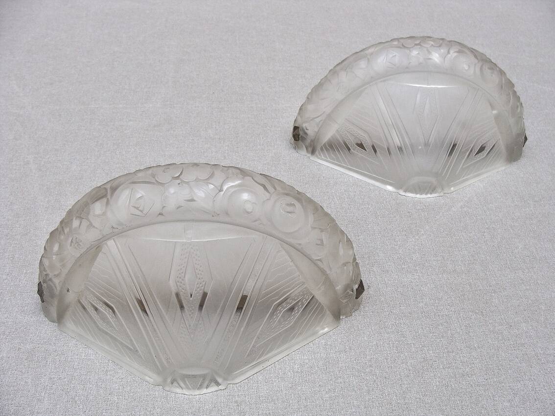 Pair of Art Deco pressed glass wall lights designed 1930