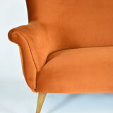 Vintage Three-seater velvet Sofa, Germany 1960s, rusty, restored