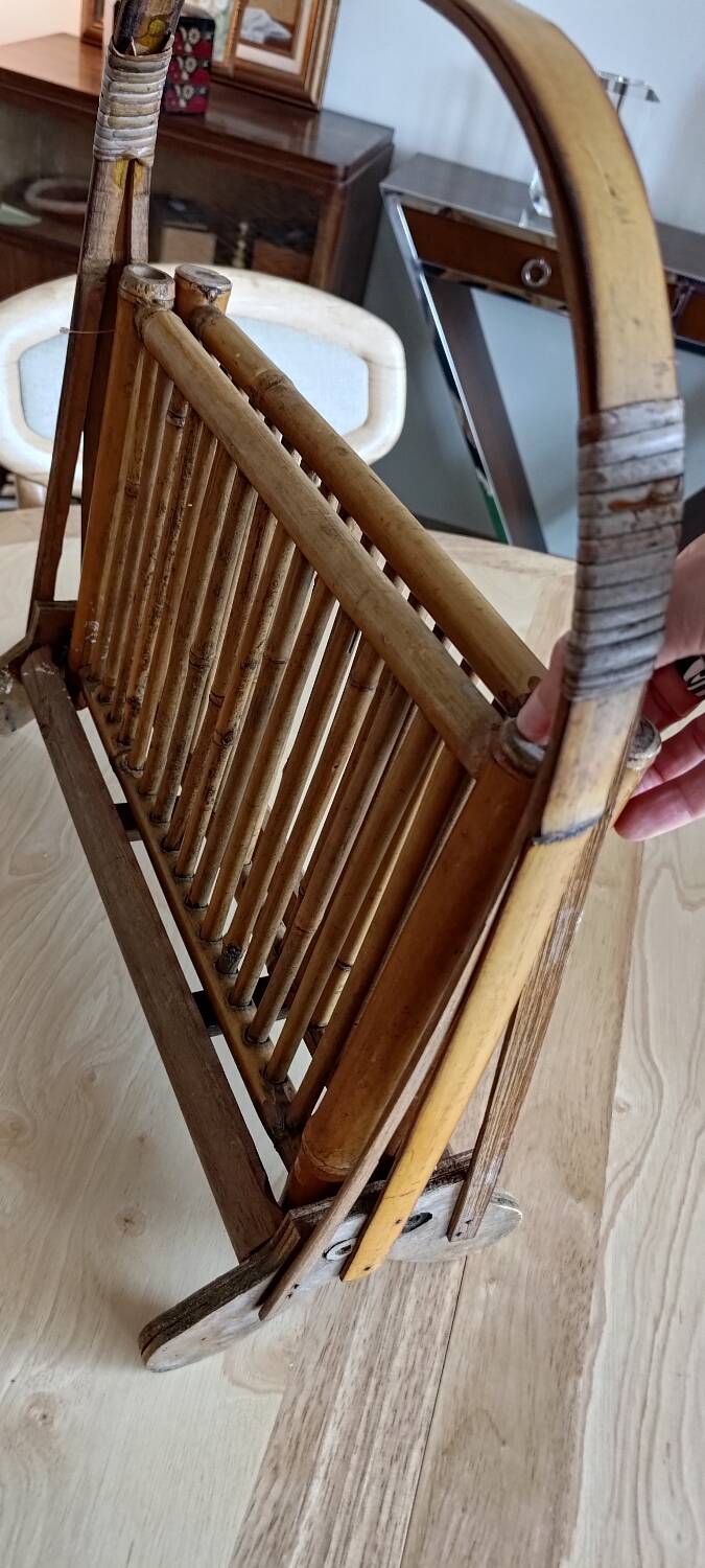 Vintage seventies foldable bamboo magazine rack