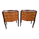 Old pair of large bedside tables in rosewood marquetry Louis XV Style