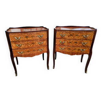 Old pair of large bedside tables in rosewood marquetry Louis XV Style