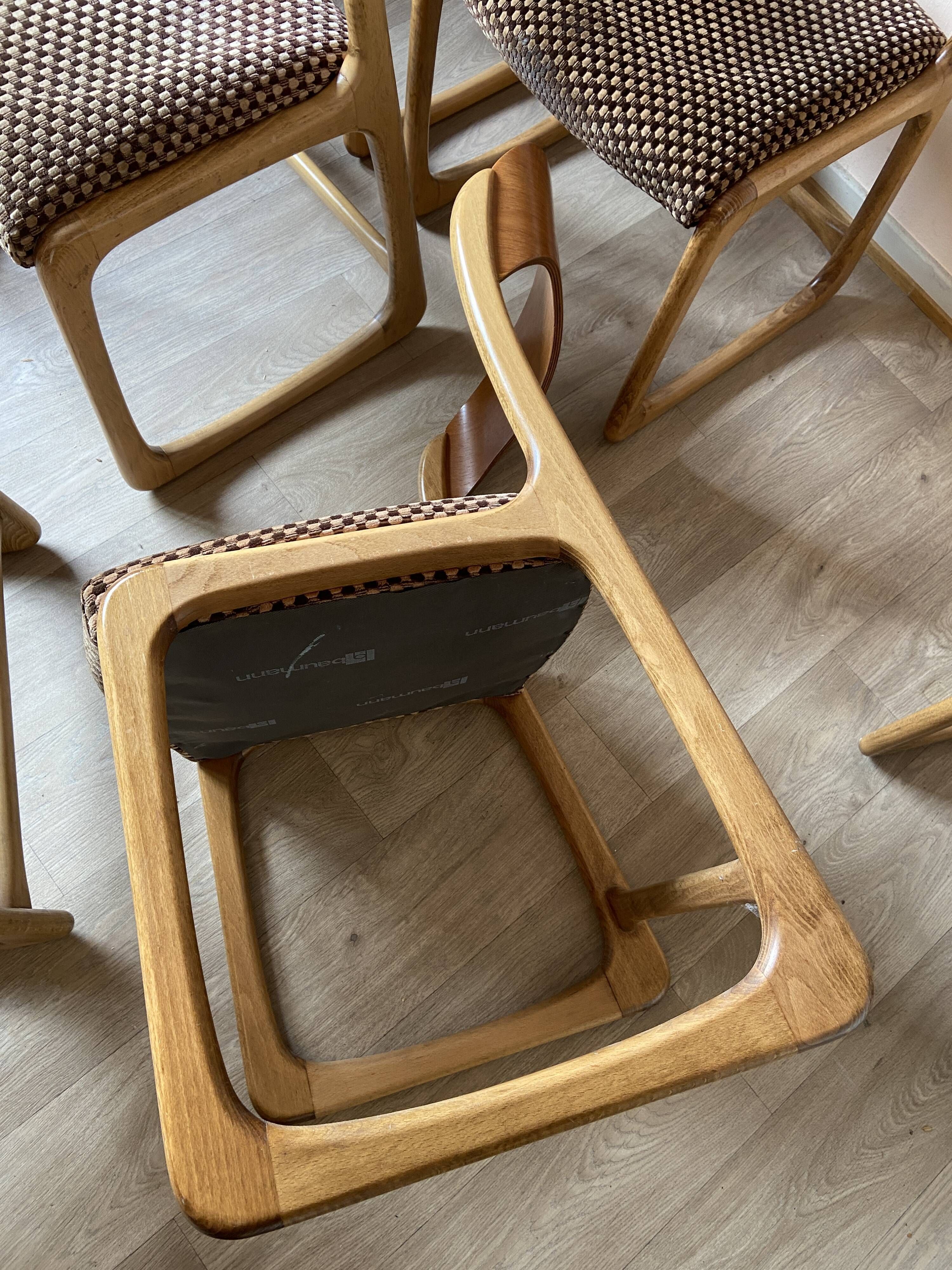 Set of 6 baumann chairs model sled sled circa 1960
