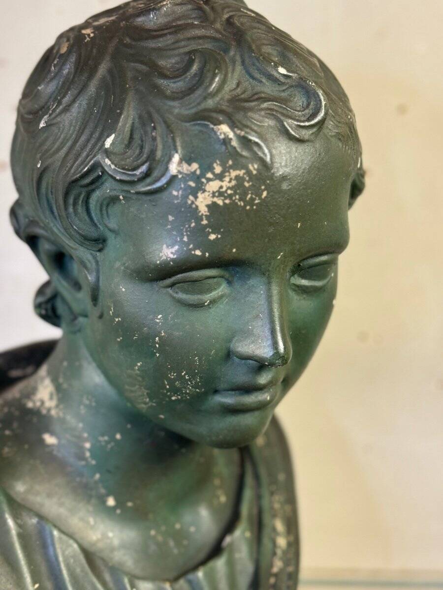 Young Boy, Plaster Bust with Green Patina, Circa 1900