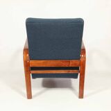 Fauteuil Art déco Karel Koželka & Antonín Kropáček années 50, tissu bouclé bleu foncé Vintage Lounge Chair