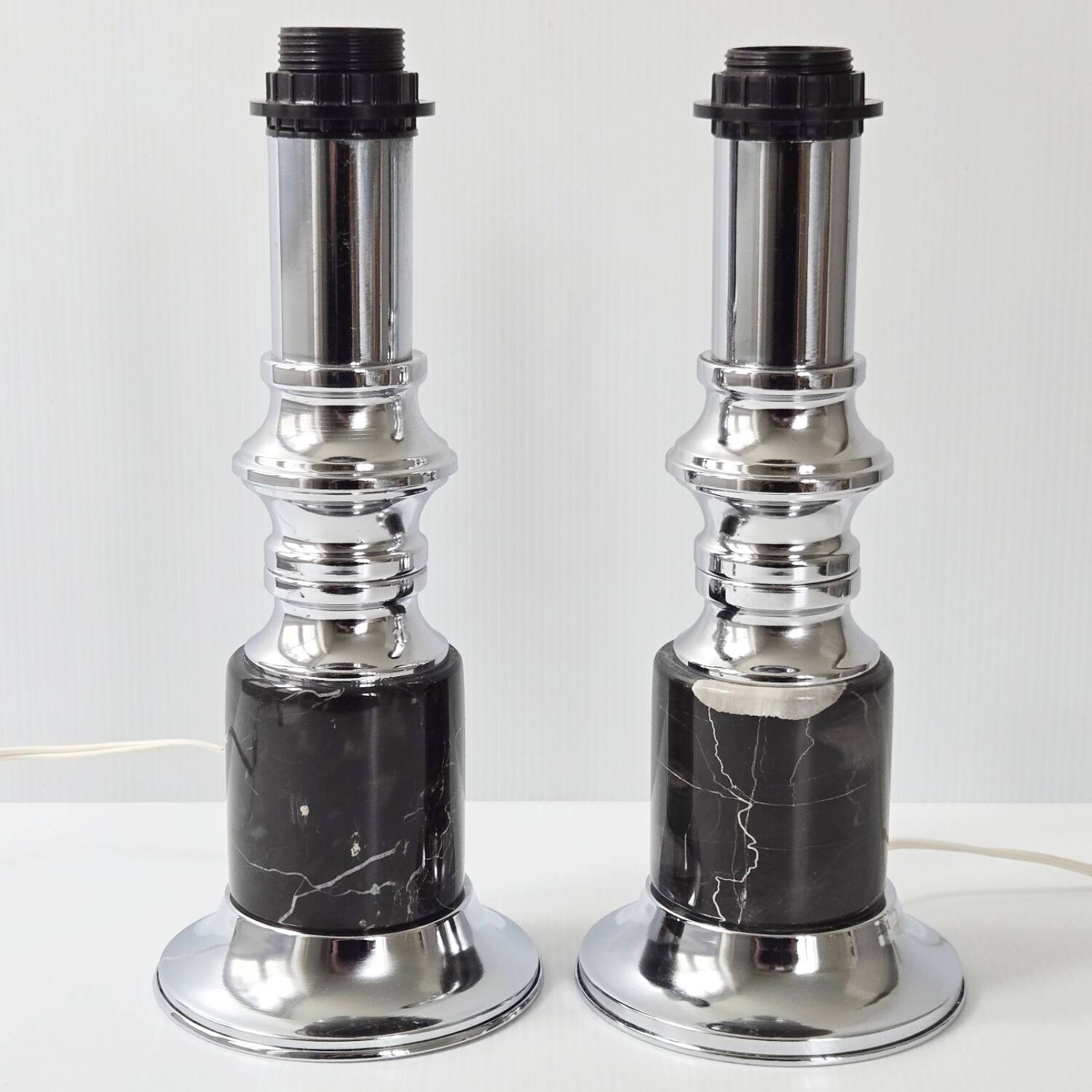 Pair of vintage marble & steel lamps 1970