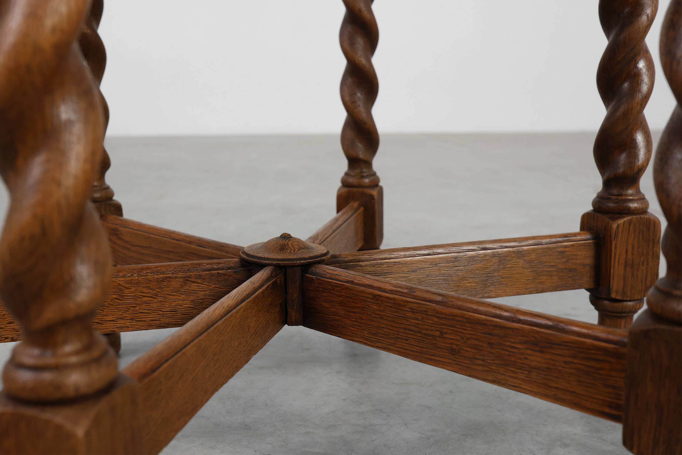 Solid Oak Carved Side Table with Barley-twist legs, France ca. 1890