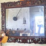 Rectangular Bisaut mirror with carved wooden frame, HENRI II style