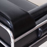 Fully Restored Bauhaus Black Leather Tubular Chrome Sofa by Robert Slezák, 1930s