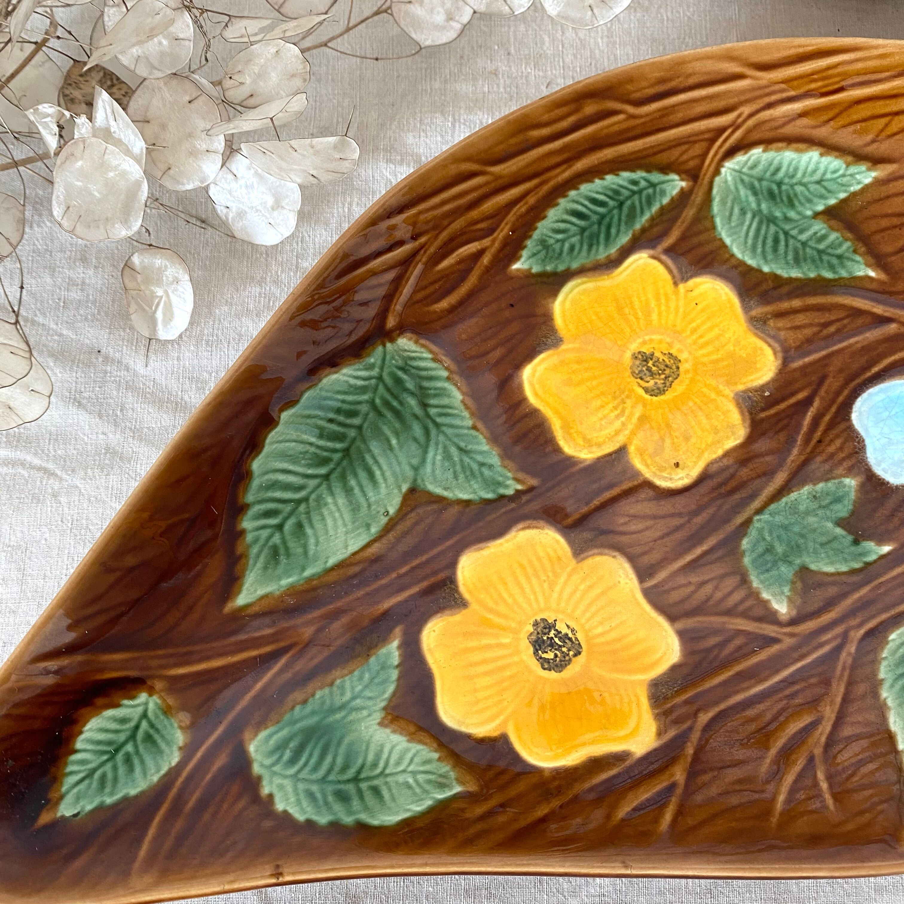 Vintage floral dish, Sarreguemines fruit bowl