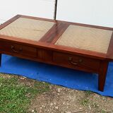 Walnut and rattan coffee table