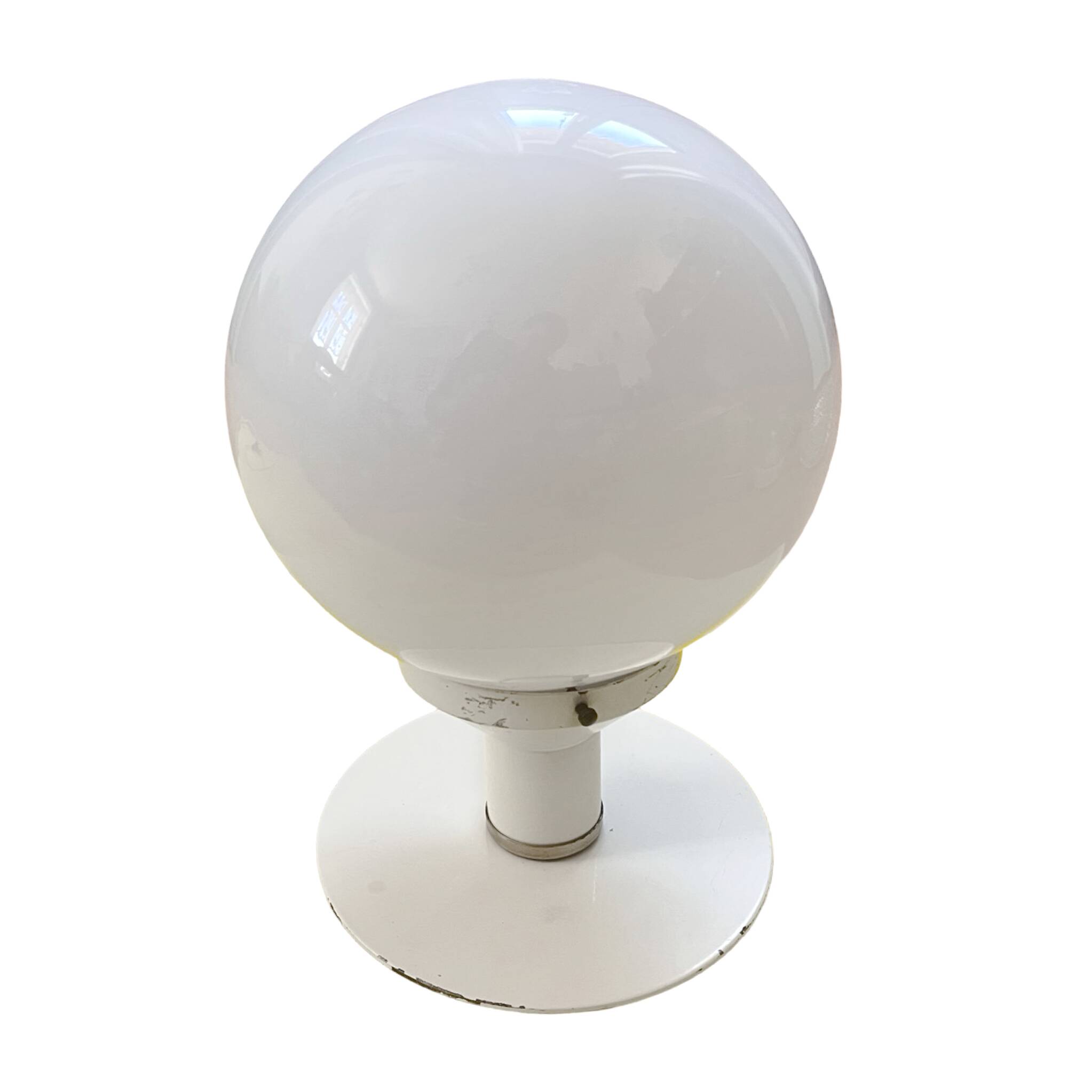 White, spherical space age table lamp, Poland 1980s.