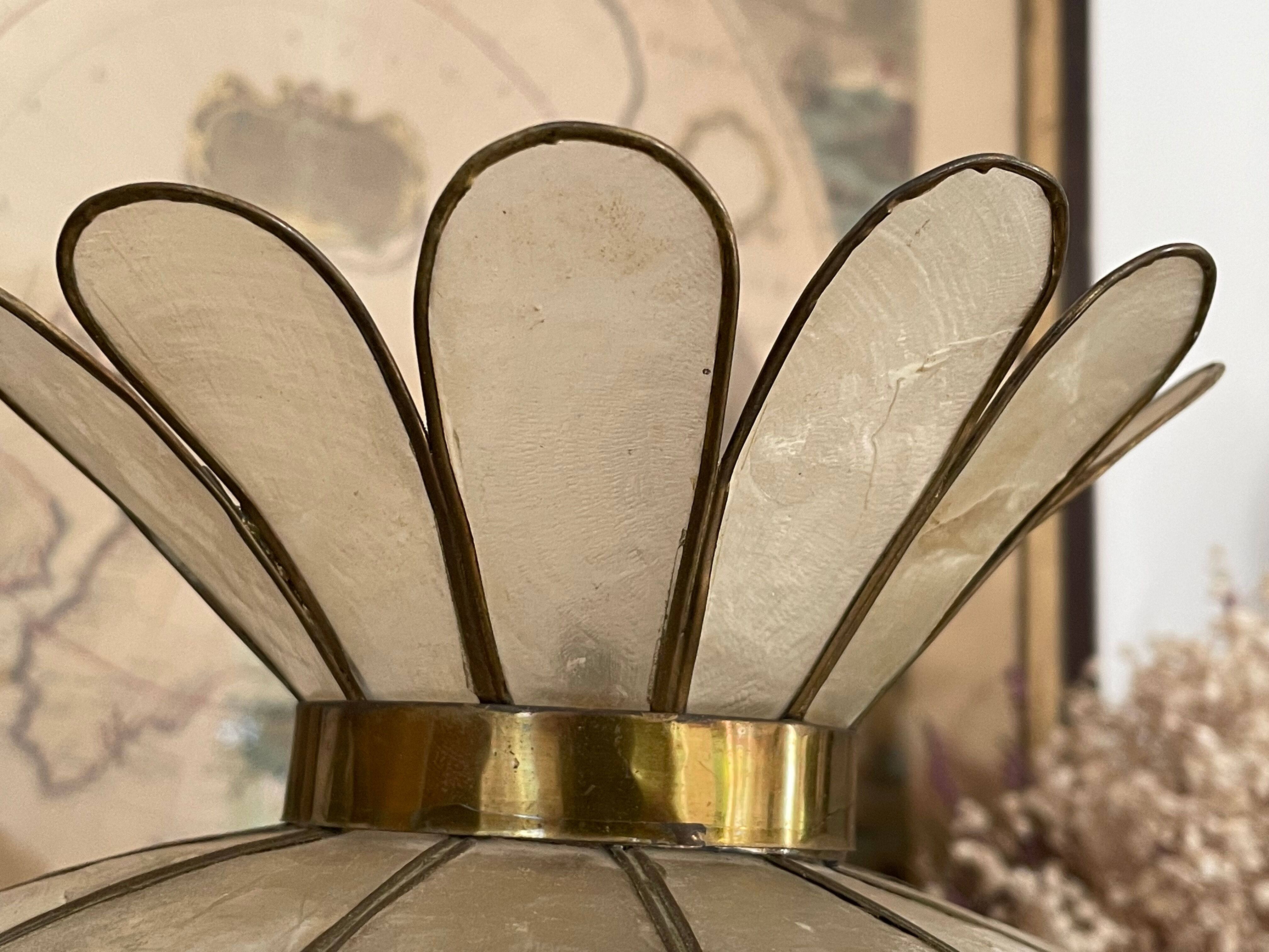 Pair of brass and mother-of-pearl lamps