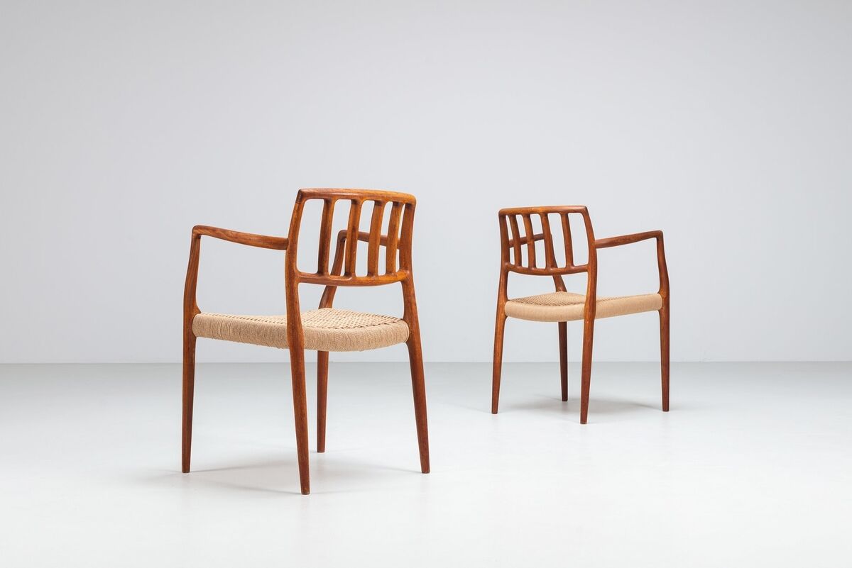 Niels Otto Moller model 66 armchairs in teak and paper cord Denmark 1970