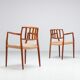 Niels Otto Moller model 66 armchairs in teak and paper cord Denmark 1970