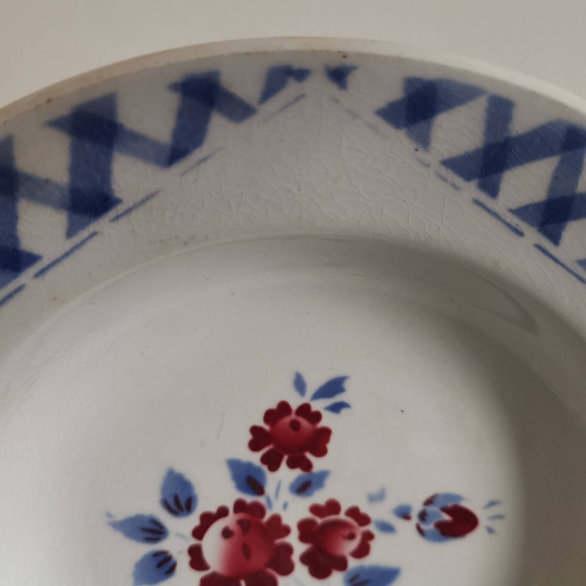 Set of 2 soup plates, Henri model, blue and red flowers Lunéville