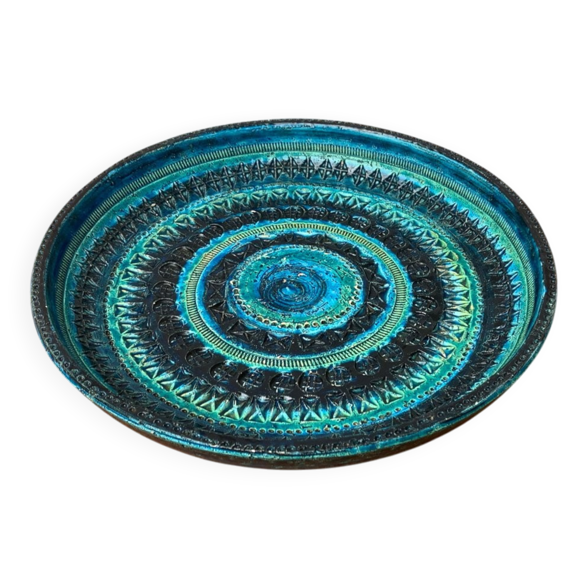 Large bowl in Rimini Blu pottery, mid-century by Aldo Londi for Bitossi.