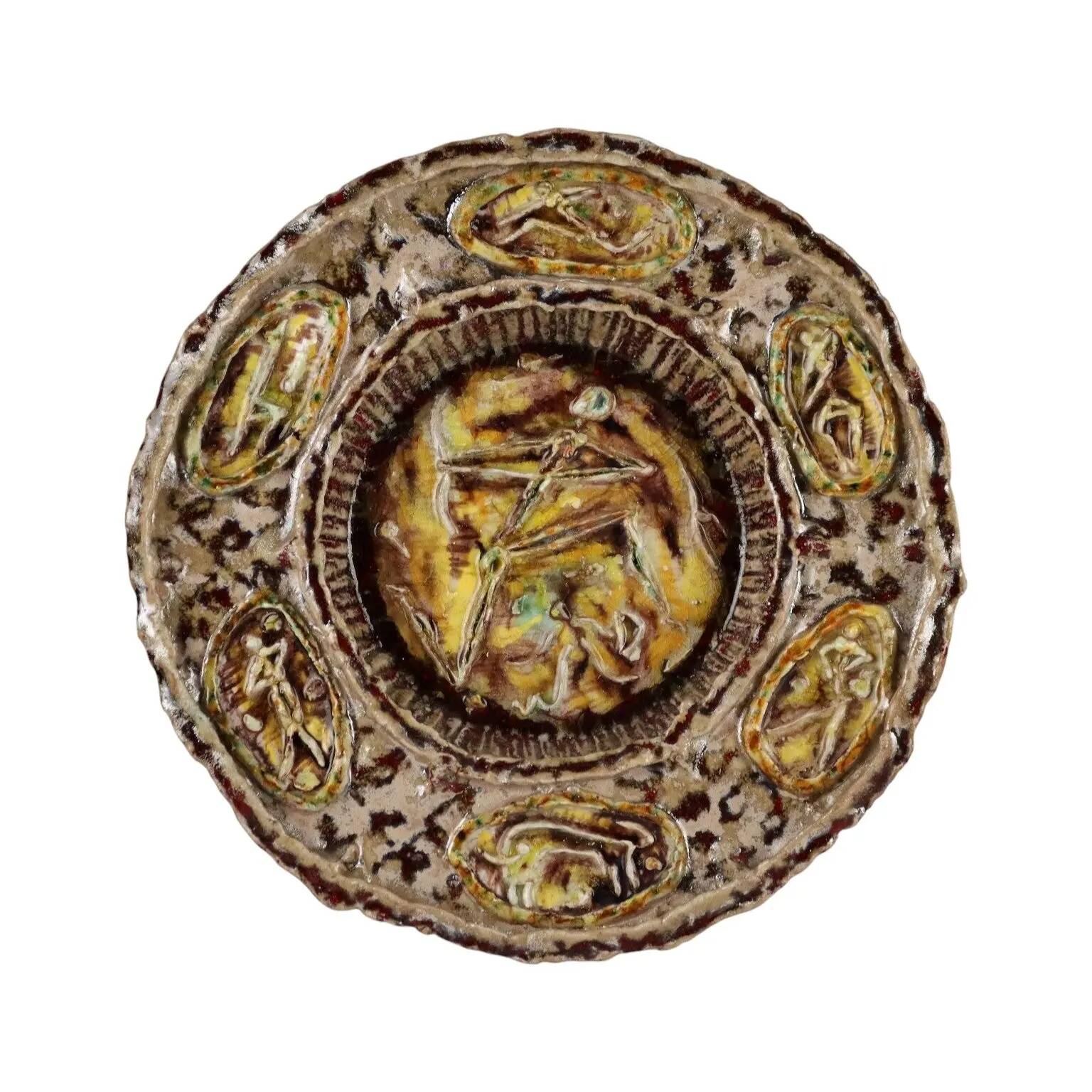 Assiette vintage en majolique Carlo Zauli Faenza Italie années 1960