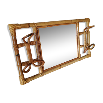 Miroir porte manteau en rotin 70x35cm
