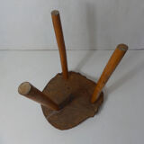 Brutalist side table tripod in vintage wood